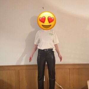 Leather pants with yellow stripes